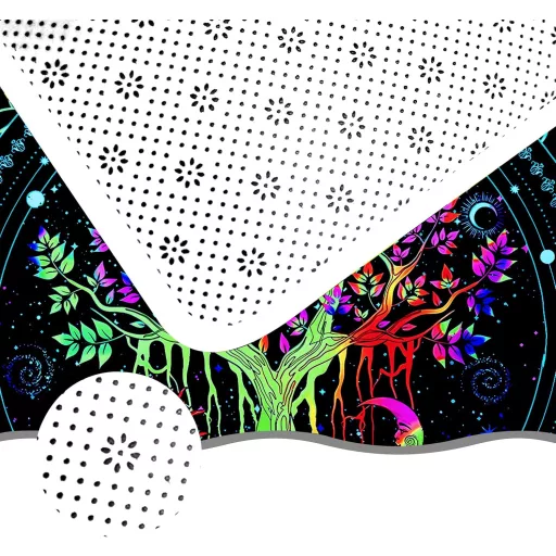 HOLAVIDA UV-reaktív Élet Fája szőnyeg, fluoreszkáló neon terítő 180x120cm