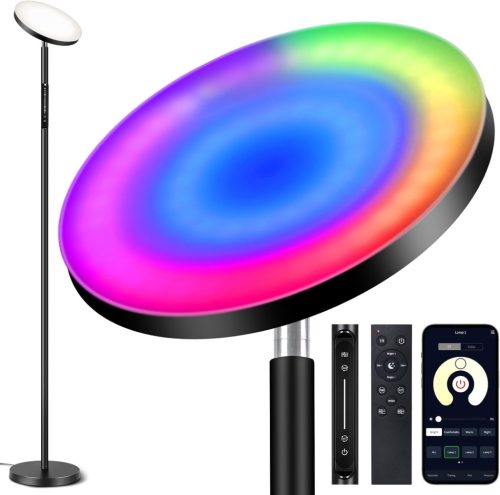 Lampă de podea LED OUTON 36W 3000 Lumeni - Iluminare ambientală RGB cu telecomandă, 24 moduri dinamice și 8 moduri statice de culoare, control tactil, cu temporizator