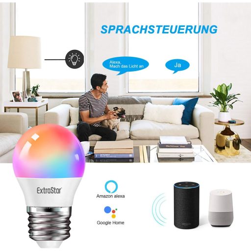 EXTRASTAR Bec LED Inteligent E27 WiFi Dimmabil 16 Milioane Culori RGB 4.9W Compatibil Alexa Google Home 2 Bucăți