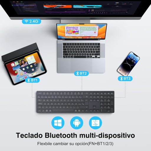 TECURS Wireless Bluetooth Billentyűzet USB 2.4G Mac Windows QWERTY Ergonomikus