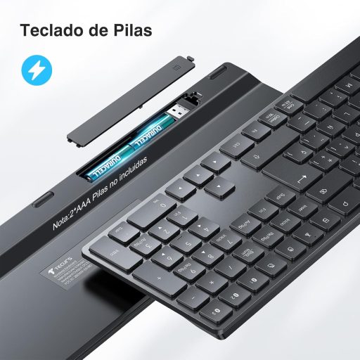 TECURS Wireless Bluetooth Billentyűzet USB 2.4G Mac Windows QWERTY Ergonomikus