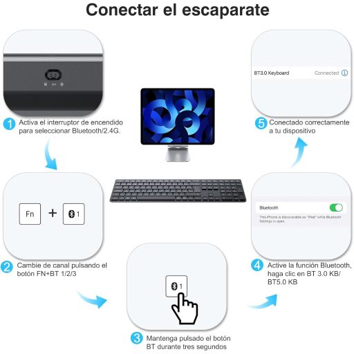 TECURS Wireless Bluetooth Billentyűzet USB 2.4G Mac Windows QWERTY Ergonomikus