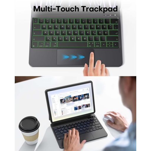 OMOTON iPad Air 11 Billentyűzet Tok Trackpad-dal, QWERTZ Bluetooth Billentyűzet, Fekete