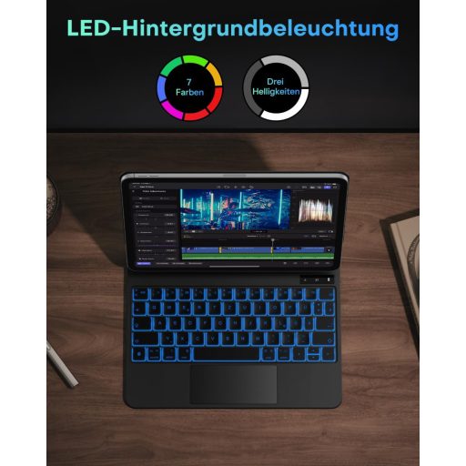 OMOTON iPad Air 11 futrola za tipkovnicu s dodirnom plohom, QWERTZ Bluetooth tipkovnica, crna