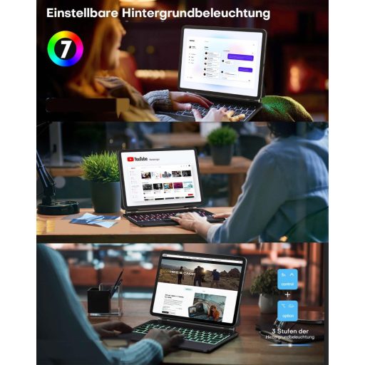 OMOTON iPad Air 11 Billentyűzet Tok Trackpad-dal, QWERTZ Bluetooth Billentyűzet, Fekete