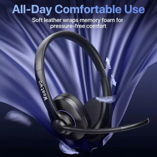 Weatwo Bluetooth Headset CVC8.0 Zajszűrő Dupla Mikrofonnal, 30+ Óra Beszédidő, Vezeték Nélküli Fülhallgató PC Mobil Irodai Használatra