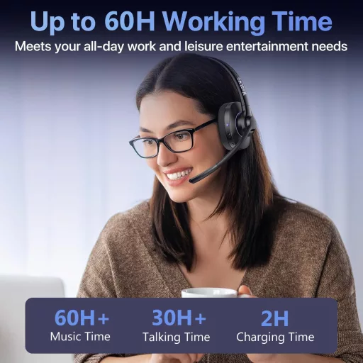 Weatwo Bluetooth slušalica s CVC8.0 poništavanjem buke, dvostrukim mikrofonom, 30+ sati razgovora, bežične slušalice za PC, mobitel i ured.