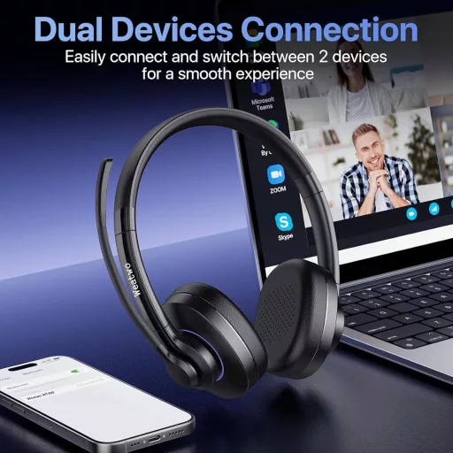Weatwo Bluetooth Headset CVC8.0 Zajszűrő Dupla Mikrofonnal, 30+ Óra Beszédidő, Vezeték Nélküli Fülhallgató PC Mobil Irodai Használatra