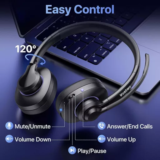 Weatwo Bluetooth slušalica s CVC8.0 poništavanjem buke, dvostrukim mikrofonom, 30+ sati razgovora, bežične slušalice za PC, mobitel i ured.