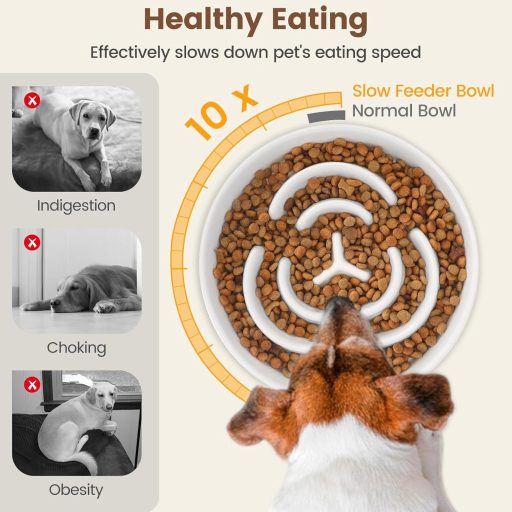 PETTOM Csúszásmentes Kerámia Kutyatál 21cm, Lassú Evés Tál Nagyobb Kutyáknak