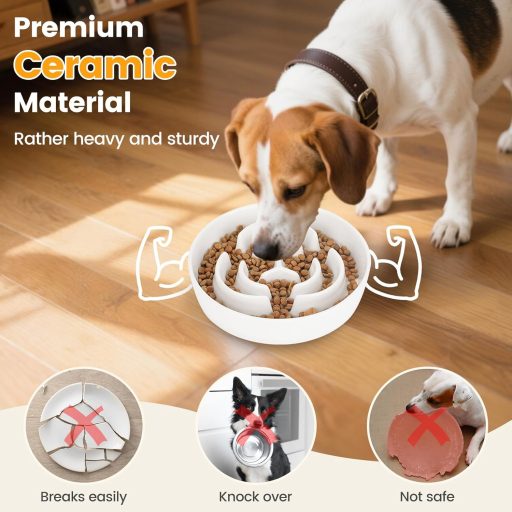 PETTOM Csúszásmentes Kerámia Kutyatál 21cm, Lassú Evés Tál Nagyobb Kutyáknak