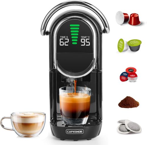 CAPXSNOB Magician1 Mini 5 az 1-ben Kávéfőző - Nespresso, Dolce Gusto, Lavazza Kompatibilis, 20 Bar, LED Kijelző, 7 Vízszint, Kompakt Kapszul