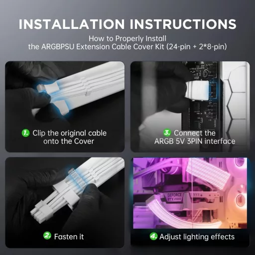 AsiaHorse ARGB RGB PSU kábel borítás szett, 5V 3-Pin szinkronizálás