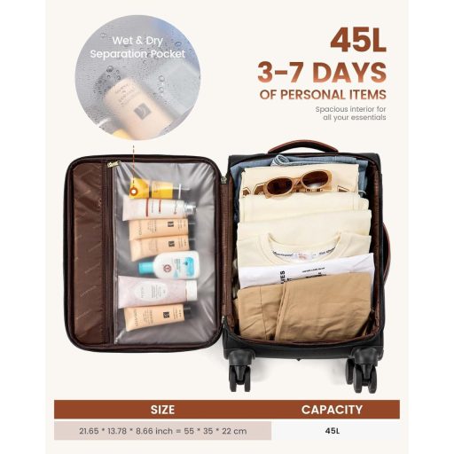 LOVEVOOK 55cm könnyű utazó bőrönd 4 kerékkel TSA zárral és laptop rekesszel