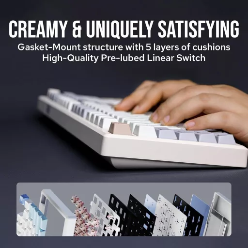 Tastatură Mecanică de Gaming din Aluminiu EPOMAKER Galaxy100 - Format 96%, 8000 mAh, QMK/VIA, Wireless, Hot-Swap, Design Retro, Wisteria