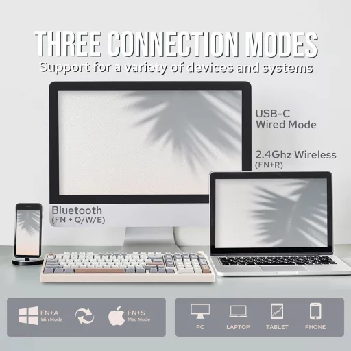 Tastatură Mecanică de Gaming din Aluminiu EPOMAKER Galaxy100 - Format 96%, 8000 mAh, QMK/VIA, Wireless, Hot-Swap, Design Retro, Wisteria