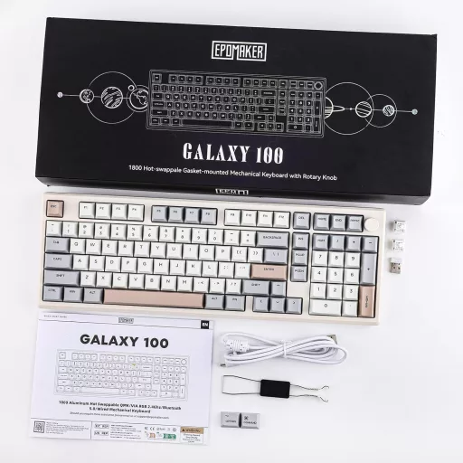 EPOMAKER Galaxy100 Aluminium Mechanikus Gamer Billentyűzet - 96% Méret, 8000 mAh, QMK/VIA, Vezeték Nélküli, Hot-Swap, Retro Dizájn, Wisteria