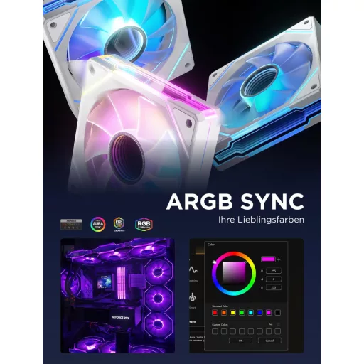 AsiaHorse 120mm ARGB PWM PC ventilátor szett, fehér, 3 darab