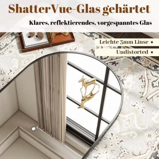 Oglindă de perete curbată BEAUTYPEAK cu ramă neagră din aluminiu, 75 x 100 cm, rezistentă la spargere, se poate agăța sau sprijini de perete, pentru baie, dormitor