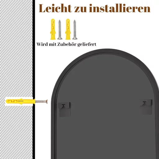Oglindă de perete curbată BEAUTYPEAK cu ramă neagră din aluminiu, 75 x 100 cm, rezistentă la spargere, se poate agăța sau sprijini de perete, pentru baie, dormitor