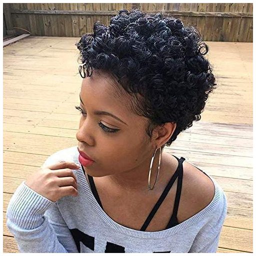Fereowth Afro krátka kučeravá dámska parochňa z pravých brazílskych vlasov, čierna