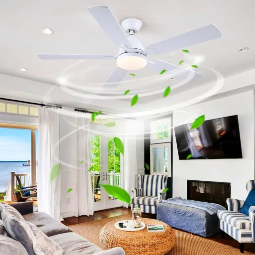 Shanggu 52" Mennyezeti Ventilátor Lámpával, Flush Mount, APP Távirányítóval