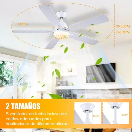 Shanggu 52" Mennyezeti Ventilátor Lámpával, Flush Mount, APP Távirányítóval