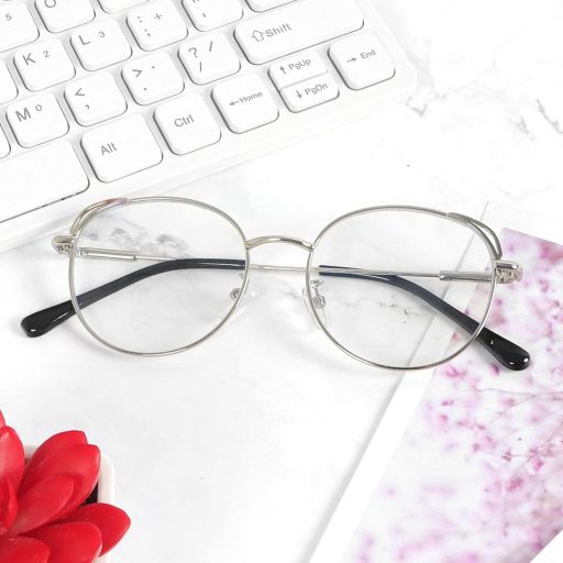 Ochelari de citit cu filtru de lumină albastră MMOWW, ramă cat-eye, argintiu, +2.0