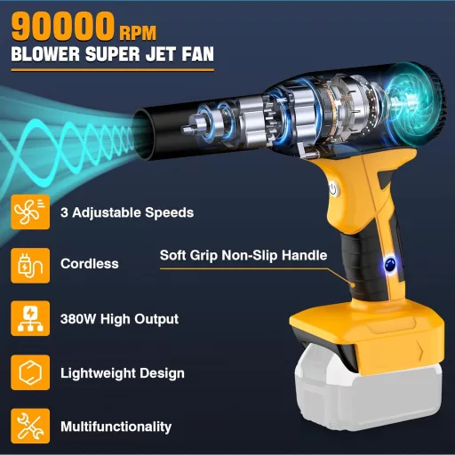 EID 500W Jet Dry Fúvó Dewalt 20V MAX Akkuhoz, 400G Nyomás, 3 Fokozat