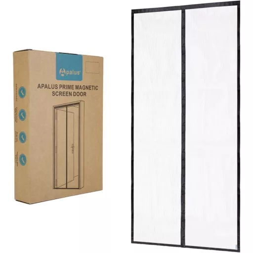 Plasă magnetică Apalus Prime pentru ușă - 75x210 cm, Transparentă, Rezistentă la rupere, Rezistentă la intemperii, Cu magneți puternici, Cu bandă velcro de 3,8 cm - Ușă balcon