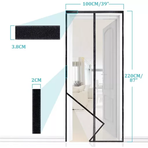 Magnetická sieť proti hmyzu Apalus Prime na dvere 100x220 cm - Priehľadná, odolná proti roztrhnutiu, odolná voči poveternostným vplyvom, sieťka na hmyz na balkónové dvere so silnými magnetmi a 3,8 cm