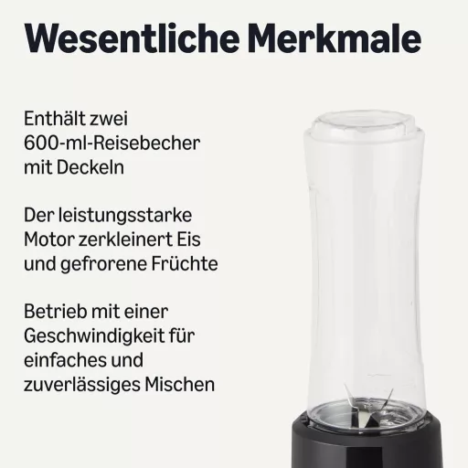 Amazon Basics Hordozható Turmixgép 600ml, 300W, 2 Palackkal, Fekete