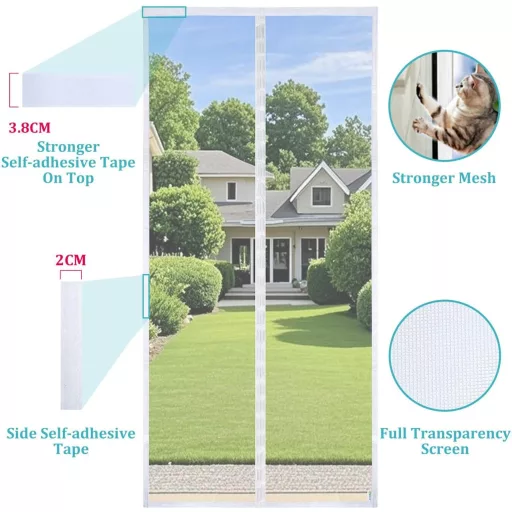 Magnetická sieť proti hmyzu na dvere Apalus Prime 100x210 cm - Priehľadná, odolná proti roztrhnutiu, poveternostným vplyvom odolná sieť proti hmyzu na balkónové dvere so silnými magnetmi a 3,8 cm