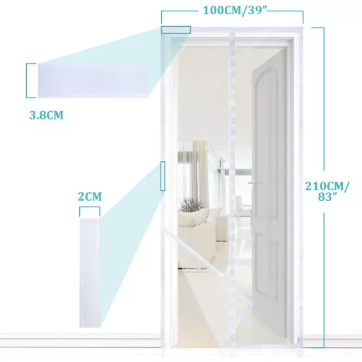 Magnetická sieť proti hmyzu na dvere Apalus Prime 100x210 cm - Priehľadná, odolná proti roztrhnutiu, poveternostným vplyvom odolná sieť proti hmyzu na balkónové dvere so silnými magnetmi a 3,8 cm