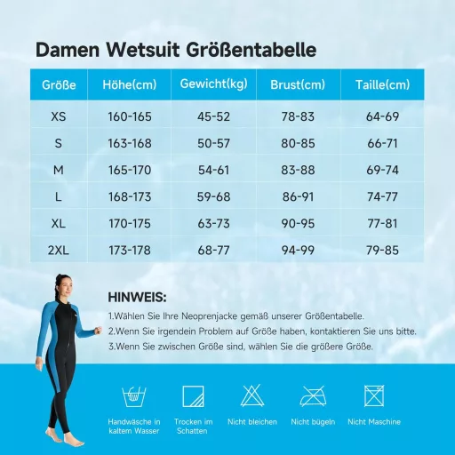X-mAnTA 3 mm Potpuno Neoprensko Ronilačko Odijelo Žensko - Crno/Plavo Ronilačko Odijelo s Patentnim Zatvaračem od Rastezljivog Materijala za Ronjenje, Snorkeling, Surfanje