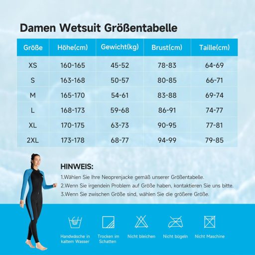 X-mAnTA 3 mm Teljes Neoprén Búvárruha Női - Fekete/Kék Cipzáras Búvárruha Nyúlékony Anyagból Búvárkodáshoz, Snorkelezéshez, Szörfözéshez