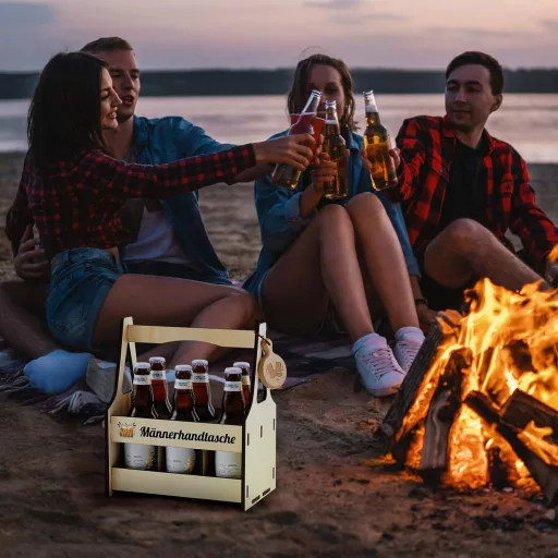 Plátená taška na pivo Marsui pre mužov – Prenosný nosič na 6 fliaš piva s otváračom, odnímateľnými priehradkami, darček na pivný festival, narodeniny, pre otca