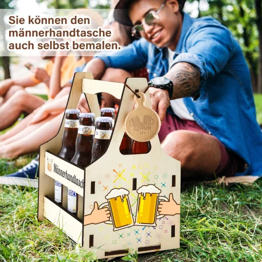 Plátená taška na pivo Marsui pre mužov – Prenosný nosič na 6 fliaš piva s otváračom, odnímateľnými priehradkami, darček na pivný festival, narodeniny, pre otca