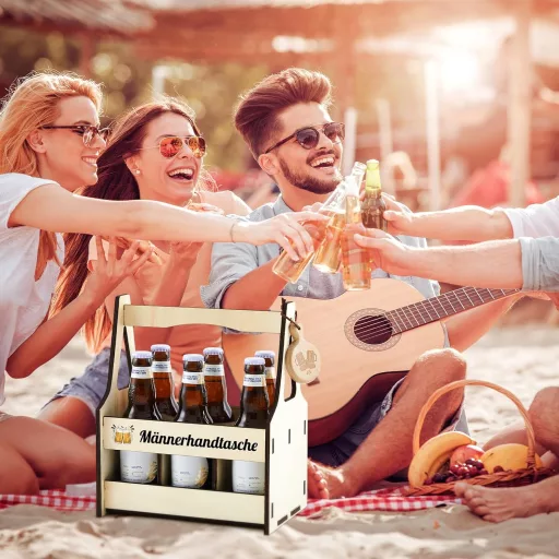 Plátená taška na pivo Marsui pre mužov – Prenosný nosič na 6 fliaš piva s otváračom, odnímateľnými priehradkami, darček na pivný festival, narodeniny, pre otca