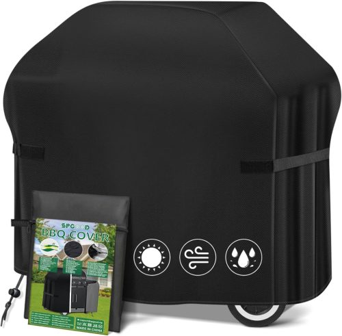 Husă pentru grătar SPGOOD 132x66x110 cm - Impermeabilă, material Oxford 420D, protecție BBQ pentru grătar pe gaz, rezistentă la intemperii, anti-rupere, cu Velcro ajustabil