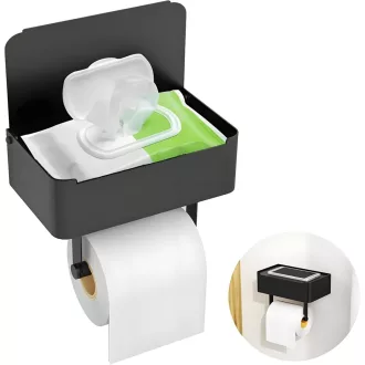   Gypie Toalettpapír Tartó Nedves Törlőkendő Dobozzal, Rozsdamentes Acél, Öntapadós - Mit Feuchttücherbox, Black