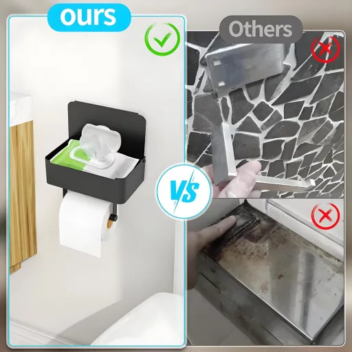 Gypie Toalettpapír Tartó Nedves Törlőkendő Dobozzal, Rozsdamentes Acél, Öntapadós - Mit Feuchttücherbox, Black