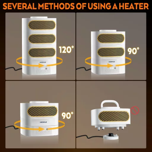 MEISHILE 1350W Električni grijač s ventilatorom, daljinskim upravljačem, 120° oscilirajući, tihi ventilator s grijačem i timerom