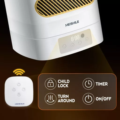 MEISHILE 1350W Električni grijač s ventilatorom, daljinskim upravljačem, 120° oscilirajući, tihi ventilator s grijačem i timerom