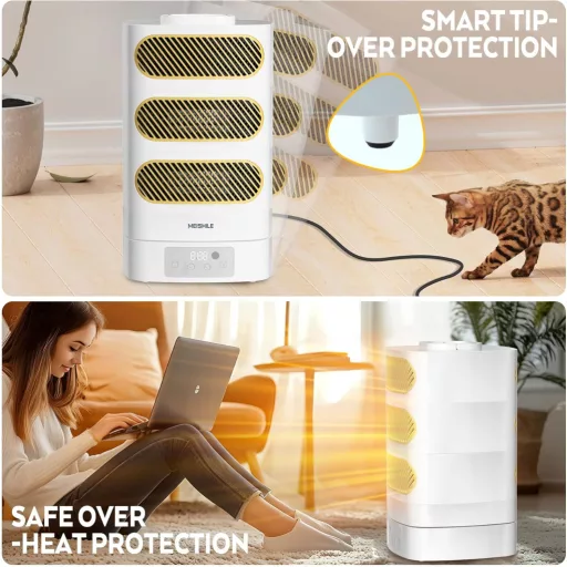 MEISHILE 1350W Elektromos Fűtőventillátor Távirányítóval, 120° Lengő, Csendes Hőlégfúvó Időzítővel