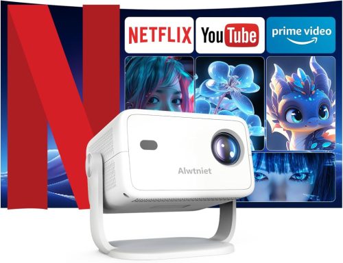Alwtniet L018 NTV Android 13 Projektor 4K Netflix Támogatással, 400 ANSI Fényerő, WiFi, Bluetooth, Autofókusz, Hordozható Házimozi Vetítő Ha