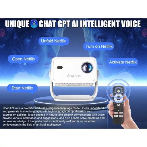 Alwtniet L018 NTV Android 13 Projektor 4K Netflix Támogatással, 400 ANSI Fényerő, WiFi, Bluetooth, Autofókusz, Hordozható Házimozi Vetítő Ha