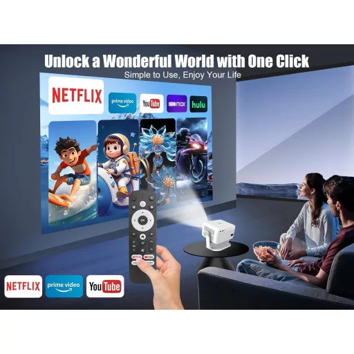 Alwtniet L018 NTV Android 13 Projektor 4K s podrškom za Netflix, 400 ANSI lumena, WiFi, Bluetooth, autofokus, prijenosni projektor za kućno kino