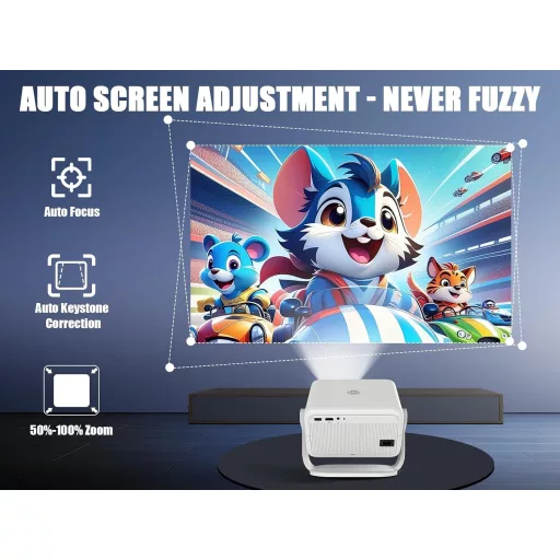 Alwtniet L018 NTV Android 13 Projektor 4K s podrškom za Netflix, 400 ANSI lumena, WiFi, Bluetooth, autofokus, prijenosni projektor za kućno kino