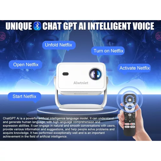 Proiector Alwtniet L018 NTV Android 13 4K cu suport Netflix, 400 ANSI luminozitate, WiFi, Bluetooth, Autofocus, Videoproiector portabil Home Cinema